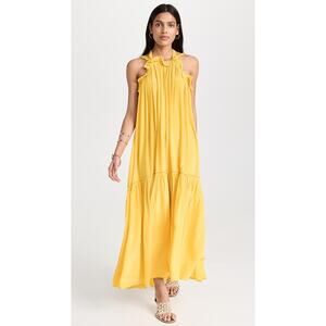 Ulla Johnson Silk Flounce Hem Halter Celeste Yellow Midi backless Sundress sz 6